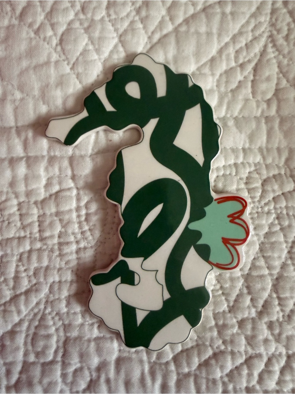 Happy Everything Green and White Seahorse mini attachment  with Red Trim